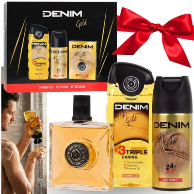 Produktbild von DENIM Gold Herren-GESCHENKSET 3-in-1, Duschgel, Deodorant + Aftershave