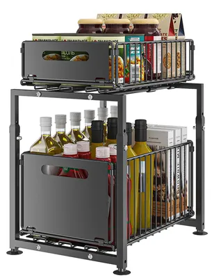 Metall-Küchenorganizer 2 Ebenen ausziehbar schwarz