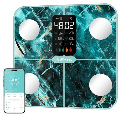 Produktbild von Körperfettwaage, intelligente Waage, schimmernd marmorgrün, 15 Messungen, für Gesundheit