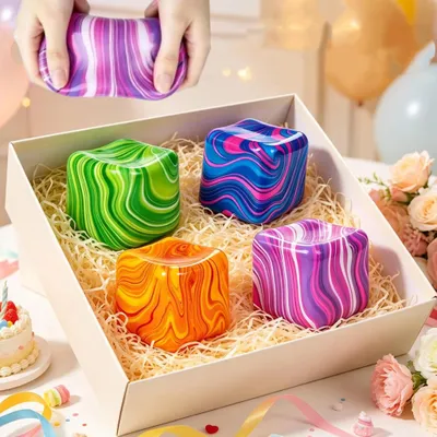 Produktbild von 4er Set Stress Cube Squishy Marmor Langsam Steigend Sensorik Fidget Toy für Kinder Erwachsene Autism Angst Stressabbau Geschenk Schule Büro