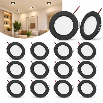 Produktbild von 12V LED Einbaustrahler Schwarz Kaltweiß Wohnmobil Wohnwagen- Superflach 15mm Aluminium 12er-Set 3W Dimmbar Spots für RV/Koffer/Yacht/Camper (Lochmaß 60mm)