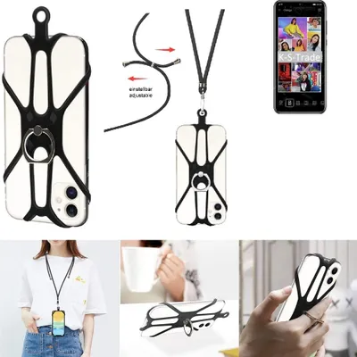 Produktbild von K-S-Trade 3in1 Handykette Handyband Handykordel Halsband Smartphone-Ring Handy-Ring kompatibel mit Huawei Y8p Fingerhalterung Handyring Tischständer
