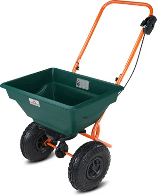 A garden spreader on a white background.
