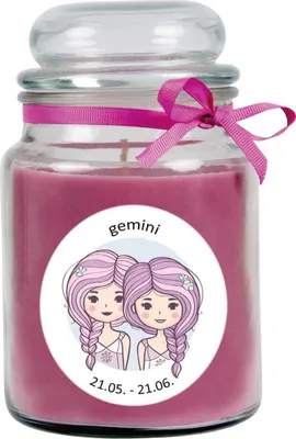 Obrázok produktu pre HS Candle "Zverokruh" Vonná sviečka Levanduľa v cukrovej dóze ( Blíženci ) - na výber z mnohých motívov, 500 g - doba horenia až 110 hodín - Blíženci