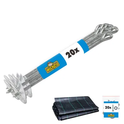 Produktbild von WICKEY Bodenanker Erdanker -Set Wickey QuickLock 20. Stk & Unkrautvlies 250 x 250 cm