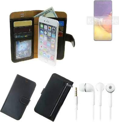Produktbild von TOP SET Handy Hülle Schutz Hülle kompatibel mit Samsung Galaxy Quantum2  schwarz aus Kunstleder + Kopfhörer Smartphone Tasche vollwertige
