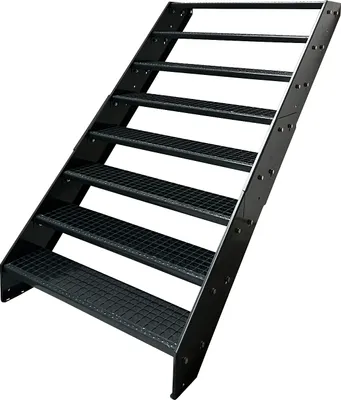 Obrázok produktu pre Oceľové rebrinové schodiskové stupne 8 stupňov - pozinkované a antracitovo práškovo lakované - (š x v x h) 60 x 152 x 158 cm
