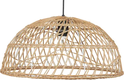 Produktbild von BELIANI Hängeleuchte Natürlich Beige Rattan Geflochten mit Rundem Schirm Langem Kabel Boho Stil für Esstisch Wohnzimmer Flur Wohnküche