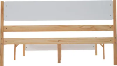 Image de OKWISH Lit double 140x200 cm avec Tête et Pied de Lit - Blanc et Naturel