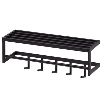 Produktbild von Wandgarderobe Metall Schwarz 70x20x20 cm Flurgarderobe mit Ablage, Design Hakenleiste Wandpaneel Stahl, Garderobe Wand mit Hutablage, Garderobenleiste Flur
