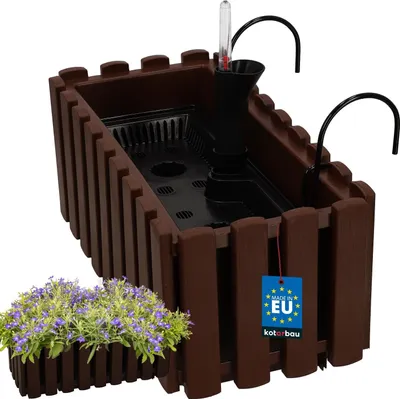Produktbild von KOTARBAU® Blumenkasten Balkon Blumentopf Selbstbewässernd 38x18x16cm Braun Kunststoff Blumentopf Balkongeländer Bewässerungssystem Blumenkastenhalterung Pflanzkübel Groß Außen