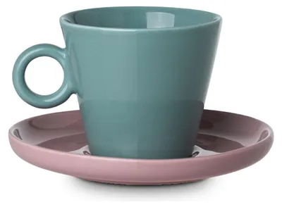 Produktbild von Estia Tasse Kaffeetasse 200 ml Porzellantasse mit Untertasse türkis rosa aus Porzellan