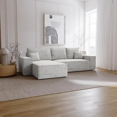 Produktbild von Ecksofa mit Schlaffunktion Bergamo L - Sofa 275 cm mit Bettkasten - Links, Ecksofa L-Form, Schlafsofa Hellgrau (Amor Velvet 4318)