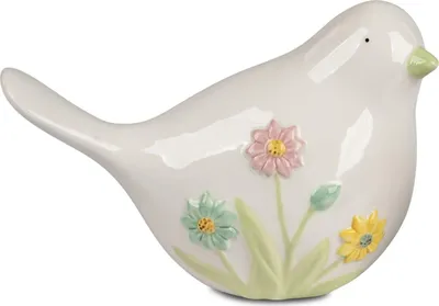 Produktbild von Dekofigur Vogel Blumen H. 13cm weiß bunt aus Keramik handbemalt Formano F26