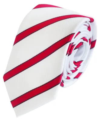 Produktbild von Fabio Farini - 1 Stück gestreifte Herren Krawatte - Tie mit Streifen in 6cm oder 8cm Breite Schmal (6cm), Weiß/Weinrot/Signalrot
