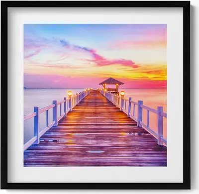 Produktbild von Bewaldete Brücke im Hafen– Wandbild mit Rahmen – Gerahmtes Bild  – Wanddekoration – 50x50 cm –  Schwarz Rahmen