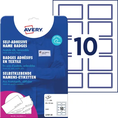 Image de AVERY Zweckform L4787-20 200 AVERY Zweckform Namensetiketten L4787-20 weiß 80,0 x 50,0 mm