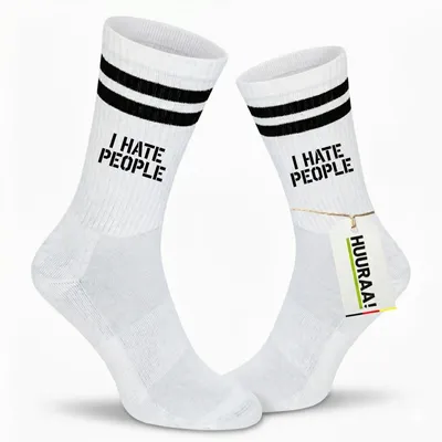 Produktbild von Huuraa Uni Socken I HATE PEOPLE 42/46 Black Baumwolle Tennissocken Geschenkidee