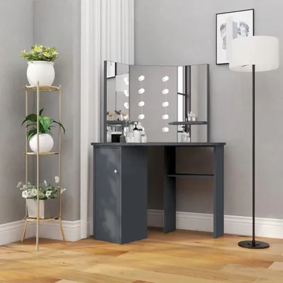 Produktbild von "2026 Promotion" Eck-Schminktisch mit LED Grau 111x54x141,5 cm - Schminktische CC13037