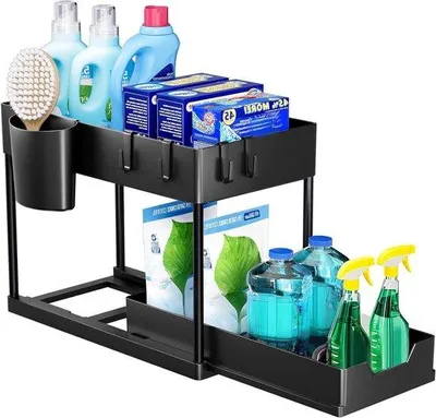 Zdjęcie produktu dla Półka pod zlew – organizer do kuchni – system przechowywania w kuchni – wysuwana szuflada – 40x22x33,5 cm – czarny