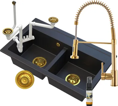 Produktbild von Doppelwaschbecken Golden Duet + Siphon Golden