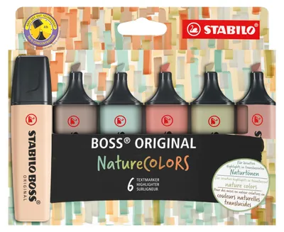 Produktbild von STABILO BOSS NatureColors, 6 Stück(e), Schwarz, Bronze, Braun, Grün, Grau, Hellgrün, 18 Jahr(e), Meißel, Mehrfarbig, Kunststoff