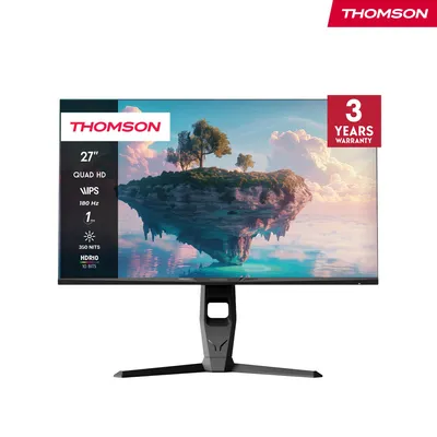 Produktbild von Thomson 27 Zoll QHD-Gaming-Monitor, 180 Hz IPS-Panel, RGB-Umgebungslicht, HDMI x2, Adaptive Sync, VESA-Halterung 100 x 100, Grau, M27QG5Y14
