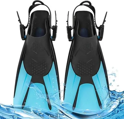 Imagen del producto de Aletas de natación Famanu, ajustables, talla S (34-38), para snorkel. Aletas cortas para adultos y niños, con talón abierto