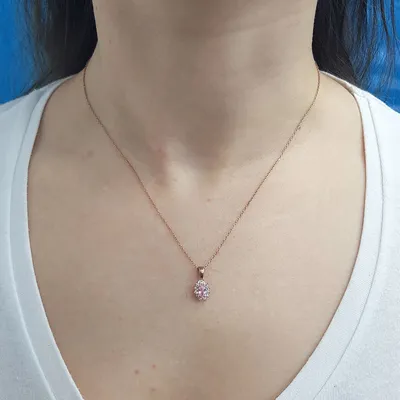 Produktbild von Halskette mit Vintage Style Anhänger ovaler Morganit und Brillianten in 14 Karat Rotgold Rosegold
