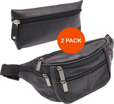 Produktbild von Bauchtasche Damen, Herren - Hüfttasche - Fanny Pack, Hüfttasche, Waist Bag, Pouch Bag Flat - Leder Bauchtasche (Schwarz Pack B, XL)