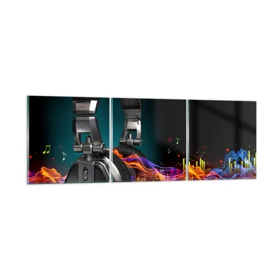 Produktbild von Bilder auf glas - Feuer Audio Kopfhörer - 90x30cm - Glasbilder - Wandbilder - Kunstdruck - zum Aufhängen bereit - Wanddekoration aus Glas - Glas Bilder - Wandbild auf Glas - 3 Teile - GCA90x30-2653