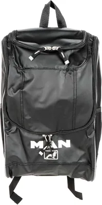 Produktbild von Rucksack mit MAN-Logo, großem Innenfach, zusätzlichem Laptopfach, kleiner Innentasche inkl. 2 Netztaschen, Seiten je eine Netztasche, Rücken und Tragegurte gepolstert, Kunstleder