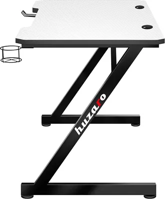 Image de huzaro Black Hero 2.5 Gaming Table Bureau PC Ordinateur Bureau ergonomique Charbon Table Supérieur Casque Crochet Porte-boisson antidérapant Protection du pied 120 x 60 x 75 cm Standard Blanc