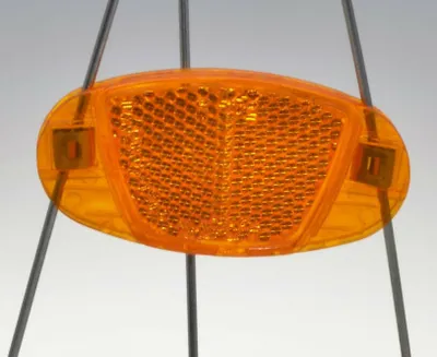 Produktbild von Filmer Reflektor Oval, orange, Kunststoff, 40047, 80x36x8mm, bruchsicher, metallverstärkte Clipbefestigung, StVZO-konform, K-664 Prüfzeichen