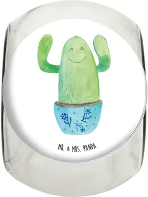 Produktbild von Mr. & Mrs. Panda Bonboniere Kaktus Happy XL 2000ml - Weiß - Geschenk, Aufbewahrungsdose, Spruch, Kakteen, Büro, Ausbildung, Familie, Vorratsbehälter, keksdose glas