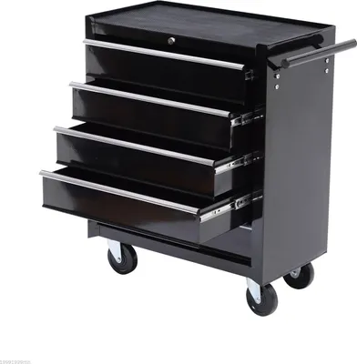 Immagine prodotto di Carrello da officina HOMCOM vuoto, carrello portautensili con serratura e 5 cassetti, nero