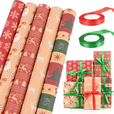 Produktbild von Geschenkpapier Weihnachten 5 Rollen 43 x 300 cm Kinder Weihnachts-Cartoons