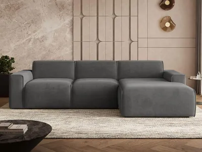 Produktbild von GrainGold Ecksofa L-Form Rechts Lavia - Ecksofa mit Schlaffunktion, Bettkasten - Moderne Ecksofa, Wohnzimmer Sofa - Eckcouch Dunkelgrau (Castel 93)