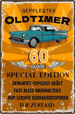 Immagine prodotto di Targa in metallo per il 60° compleanno, dimensioni 20x30 cm, con fori preforati, decorazione per uomo