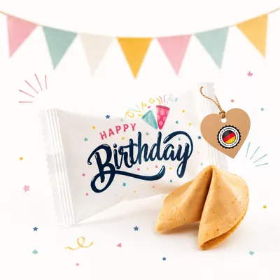 Produktbild von Glückskekse Happy Birthday, einzeln verpackt für Geburtstage200 Stück