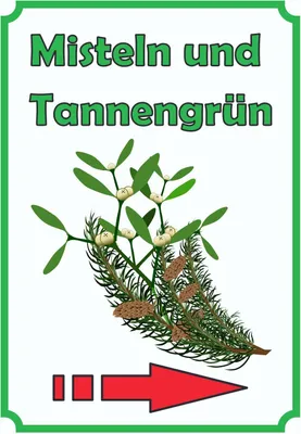 Produktbild von Misteln und Tannengrün Schild Hochkant mit Pfeil rechts A3 Rückseite selbstklebend