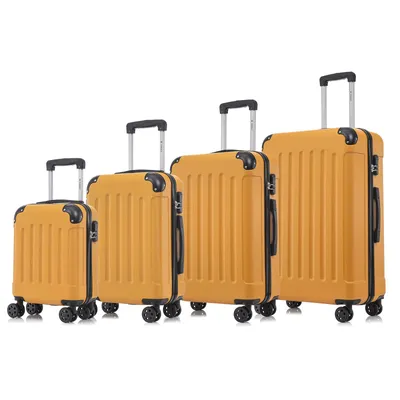 Produktbild von Suitcase Set, Rollkoffer Handgepäck, Kofferset, mit 4 Rollen 360°, Hartschalenreise Zahlenschloss, Weicher Gummigriff (4er Set, S,M,L&XL,Orange)