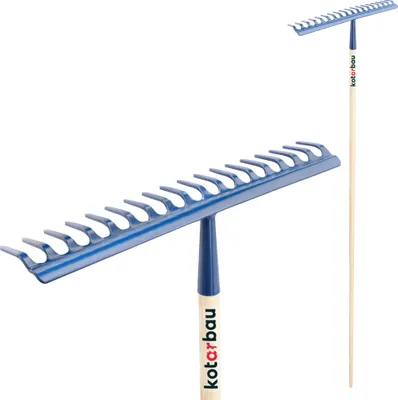 Produktbild von KOTARBAU® Laubrechen 49 cm Metall Rechen für Gras & Laub mit Holzstiel 154 cm Gartenrechen Rasenrechen mit 18 Zinken Stahl Marineblau