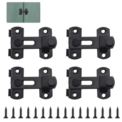Produktbild von 4-teiliger Türriegel aus Edelstahl, kleiner Türbolzen, antikes Türschloss, Sicherheitstürschloss, schwarzer Türriegel, Riegel für Tür, Fenster, Schrank