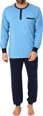 Produktbild von Herren langarm Pyjama Schlafanzug mit Bündchen und Knopfleiste am Hals - 212 101 90 754 ; blau , 56