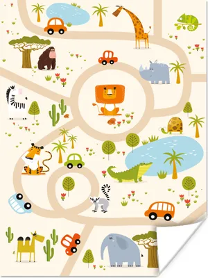 Produktbild von MuchoWow® Poster Safari - Auto - Kinder - Beige 120x160 cm - Wandbilder