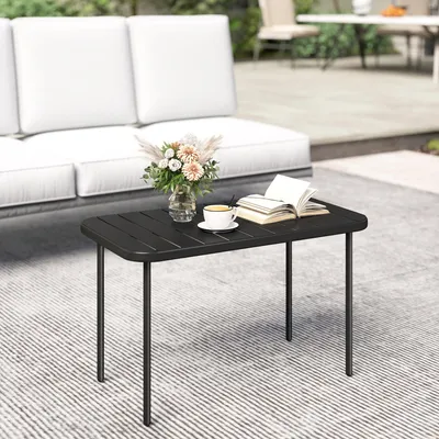 Produktbild von Beistelltisch Stahl Wetterfest, Balkontisch rechteckig, Outdoor Gartentisch pflegeleicht, Schwarz | 90x50x43 cm | 6,4 kg | Verzinkter Stahl