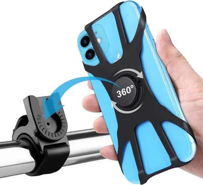 Productafbeelding van Telefoonhouder voor Fiets - Zwart - Universele Smartphonehouder van Siliconen - Voor Smartphones van 4,5-7,0 inch
