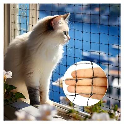 Produktbild von Katzennetz für Balkon ohne Bohren 3x4m mit 15m Befestigungsseil und Zubehör für Fenster, Türen und Zäune
