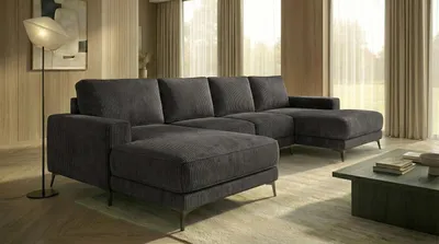 Produktbild von Ecksofa VALTOR 320x185 cm mit Schlaffunktion, Bonellfederkern und Bettkasten, Farbe: Dunkelgrau